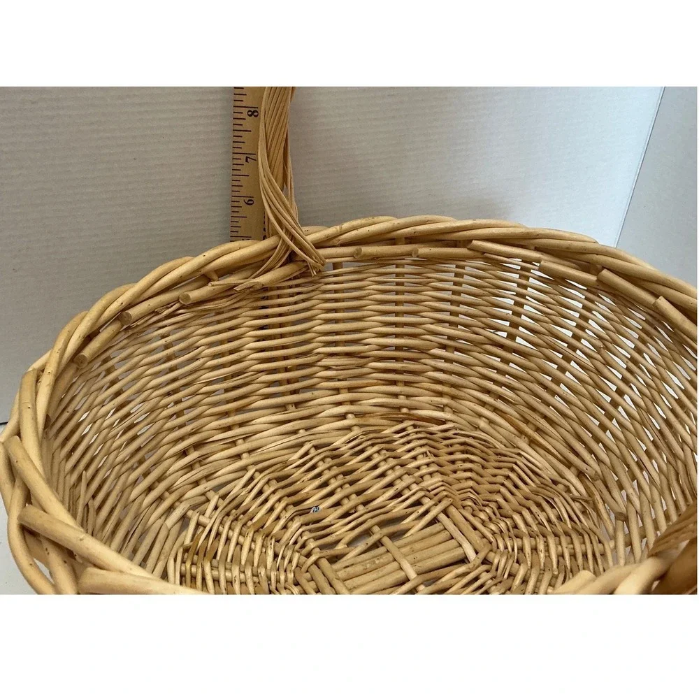 Vintage Wicker Basket Oval Woven Wood Handle Large Natural Farmhouse